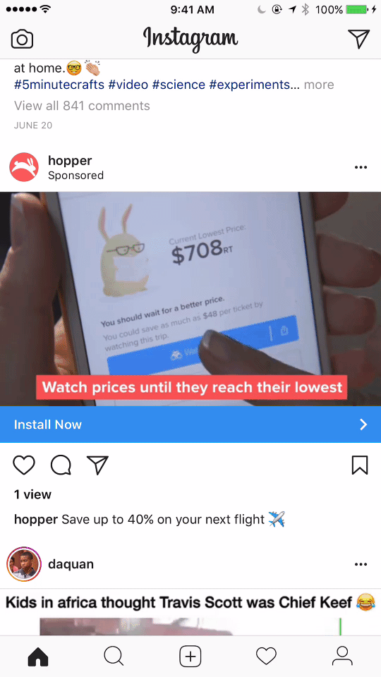 Here's an Instagram Video ad with text inside of it
